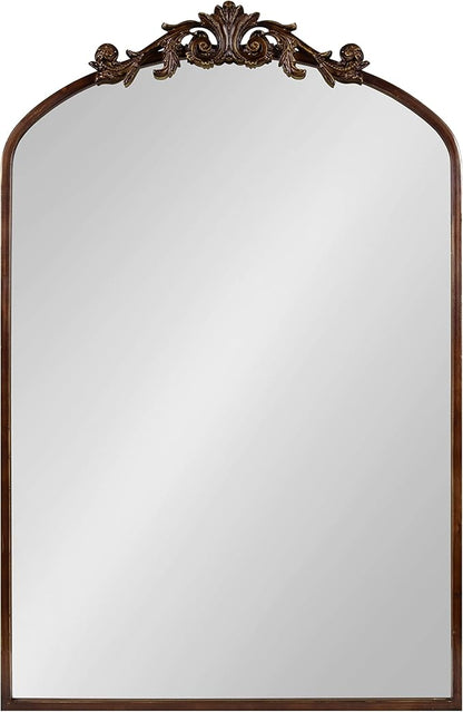 Kate and Laurel Arendahl Ornate Traditional Arched Mirror; 24 x 36; Bronze; Baroque Style Arched Wall Mirror with Crown