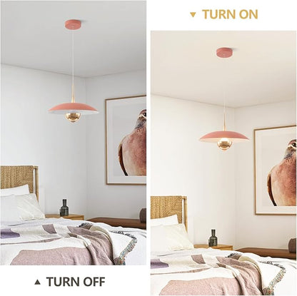 Modern LED Hanging Lamp Mini Indoor Ceiling Light with Pink Shade Bedside Gold Pendant Light for Kitchen Bedroom Hallway