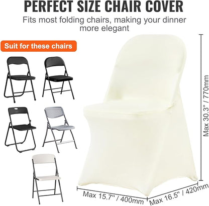 VEVOR Stretch Spandex Folding Chair Covers, Universal Fitted Chair Cover, Removable Washable Protective Slipcovers, for Wedding, Holiday, Banquet, Party, Celebration, Dining (30PCS Ivory White)