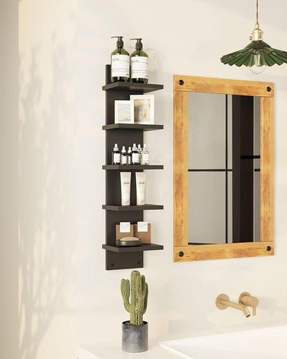 IBUYKE 5 Tier Wall Shelf Unit,Black Vertical Shelf,Floating Storage Wall Shelf,Decorative Wall Mount Vertical Shelving for Home, Bedroom,Living Room,Office Decor WBC009B