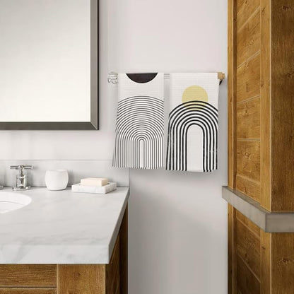OHSUL Boho Sun Moon Rainbow Kitchen Towels Set of 2 Mid Century Modern Hand Towels Bathroom Kitchen Decor Tabletop Decor
