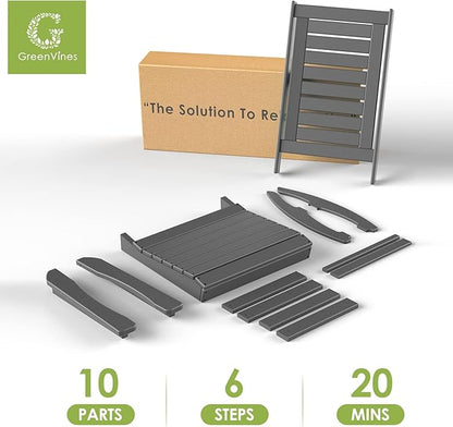 GREENVINES Outdoor Rocking Chairs | Set of 4 | Porch Rocker | HDPE Plastic | Grey | Oversized Rockers | High Back | Big & Tall | Ladder Back | for Patio Outside Backyard Balcony Garden