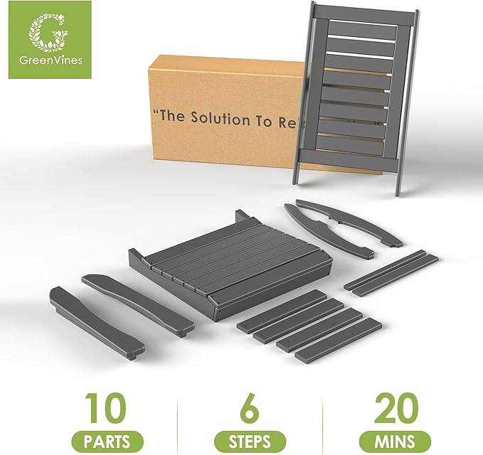 GREENVINES Outdoor Rocking Chairs | Set of 2 | Porch Rocker | HDPE Plastic | Grey | Oversized Rockers | High Back | Big & Tall | Ladder Back | for Patio Outside Backyard Balcony Garden