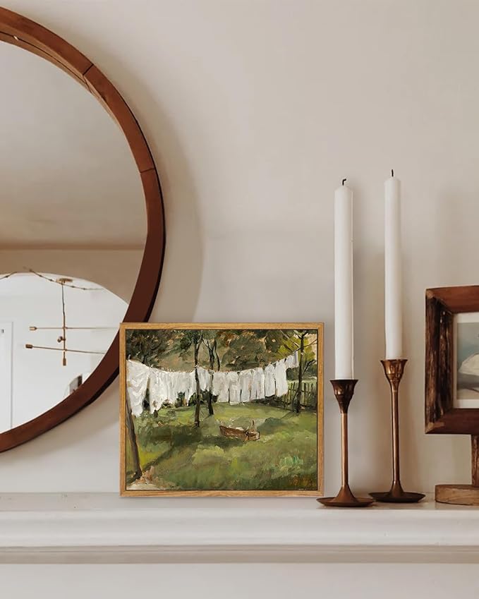 KBKBART Framed Canvas Wall Art Home Decor, Vintage Laundry Room Art Prints Wall Decor, Farmhouse Decor Canvas Oil Painting, Antique Country Landscape Wall Art Prints for Beroom Living Room Bathroom (8"x10")