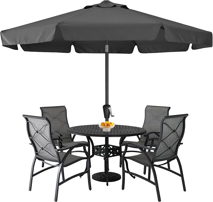 ABCCANOPY 10ft Scalloped Patio Umbrella, Outdoor Table Umbrella with Tilt and Crank, Fiberglass Ribs Deck Umbrella for Patio, Pool, Garden, Picnic (Dark Gray)