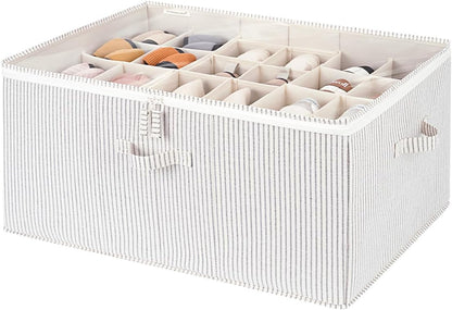 StorageWorks Shoe Organizer for Closet, Fits up to 24 Pairs, Shoe Cubby Storage Containers with Adjustable Dividers and Clear Cover, Gray and White Stripes