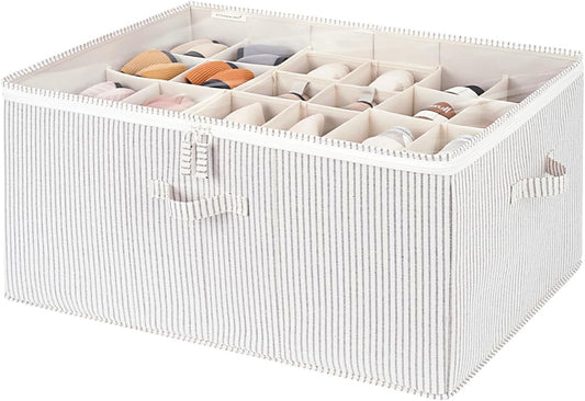 StorageWorks Shoe Organizer for Closet, Fits up to 24 Pairs, Shoe Cubby Storage Containers with Adjustable Dividers and Clear Cover, Gray and White Stripes