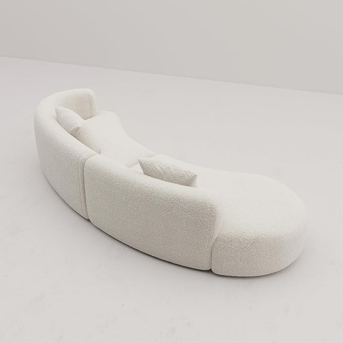 Acanva Modern Curved Sectional Living Room Couch, Minimalist Comfy Boucle Fabric Modular Sofa for Apartment, Home Office, 114" W Left Hand Facing, White