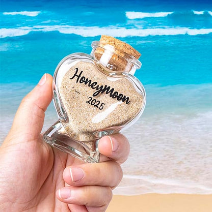 Honeymoon Sand Keepsake Jar 2025，Bridal Shower, Wedding, Engagement, Honeymoon, Travel Gift for Couples, Newlywed, Fiance(Gift Box Includes) - 40ml Heart Shape Glass