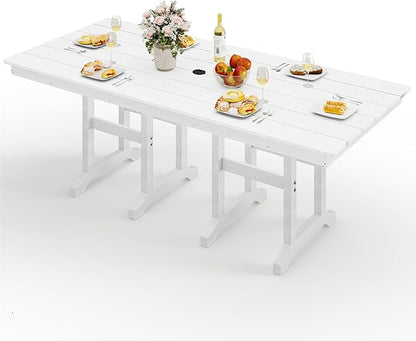 YITAHOME HDPE Patio Dining Table for 6, 71" Outdoor Dining Table w/Max Bearing 165 LBS, All Weather Rectangular Patio Table w/1.57" Umbrella Hole for Backyard Garden Lawn, White