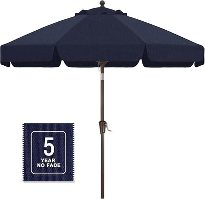 MASTERCANOPY 9ft Olefin Valance Patio Umbrella with Tilt Crank, 5-Year-Non-Fading Canopy & 8 Fiberglass Ribs for Deck, Patio, and Garden, Navy Blue