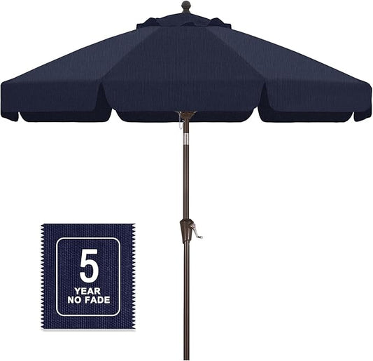 MASTERCANOPY 9ft Olefin Valance Patio Umbrella with Tilt Crank, 5-Year-Non-Fading Canopy & 8 Fiberglass Ribs for Deck, Patio, and Garden, Navy Blue