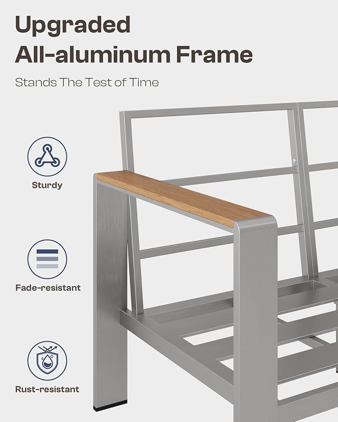 Aluminum Outdoor Patio Furniture Set with Table, 4 Piece Patio Conversation Sets with Washable Thick Cushions, Outdoor Chair Sectional Furniture Set for Porch, Balcony, Deck, Yard, Silver