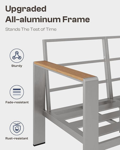 Aluminum Outdoor Patio Furniture Set with Table, 4 Piece Patio Conversation Sets with Washable Thick Cushions, Outdoor Chair Sectional Furniture Set for Porch, Balcony, Deck, Silver