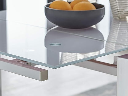 Furniturebox UK Enna White Glass Extending Dining Table and 6 Grey Milan Chairs