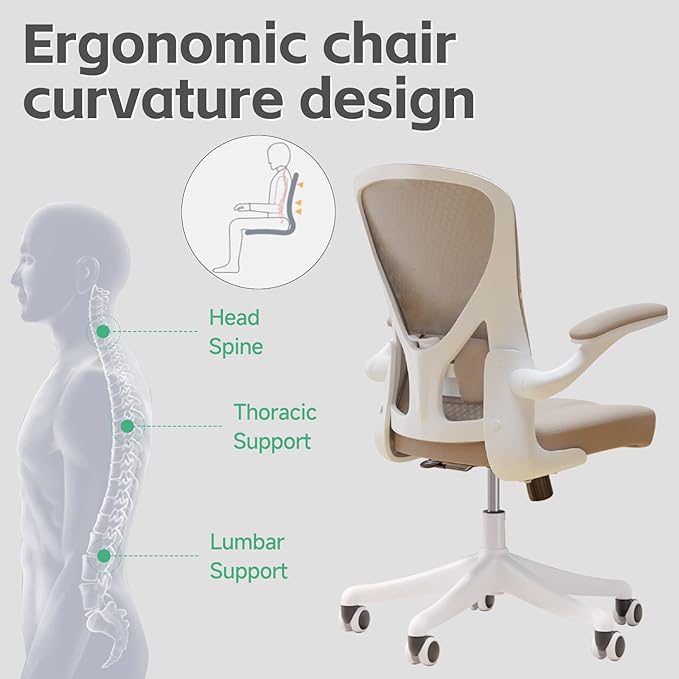 Ergonomic Office Chair with Adjustable Lumbar Support & Flip-Up Armrests - High Back Desk Chair with Thickened Seat Cushion, Rolling Wheels for Home/Office Study Work