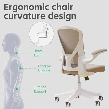 Ergonomic Office Chair with Adjustable Lumbar Support & Flip-Up Armrests - High Back Desk Chair with Thickened Seat Cushion, Rolling Wheels for Home/Office Study Work