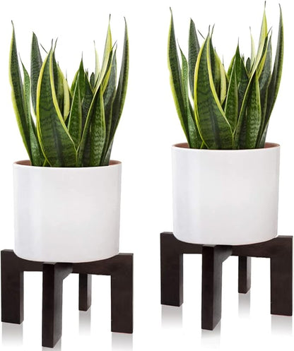 2 Pack Plant Stand Indoor Outdoor, Mid Century Plant Stand for Indoor Plants, Wood Modern Plant Holder Rattan Flower Plant stool, Low Short Boho Rustic Planter Stand, Fit 5-15 Inch Pot