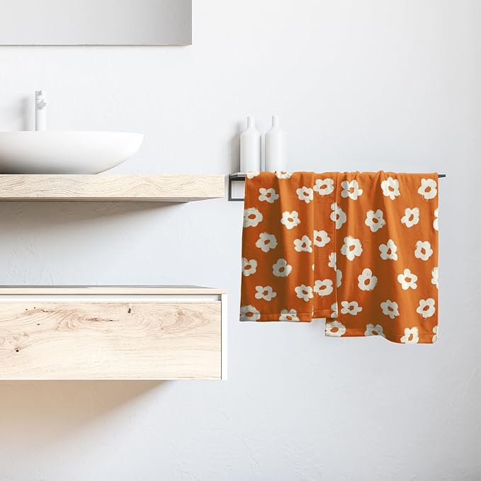 Modern Style Kitchen Towels Set of 2 Orange Floral Microfiber Dish Towels Kitchen