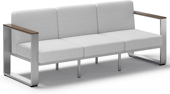 Aluminum Outdoor Patio Furniture, 1 Piece 3-Seat Chair, All-Weather Metal Modern Outdoor Chair for Deck, Porch (LightGray)