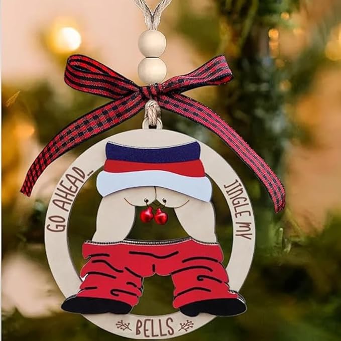 Jingle My Bell Ornaments, Santa Christmas Ornaments 2025, White Elephant Gifts for Women, Jingle Bell Ornaments for Christmas Tree, Funny Wooden Christmas Ornaments 2025