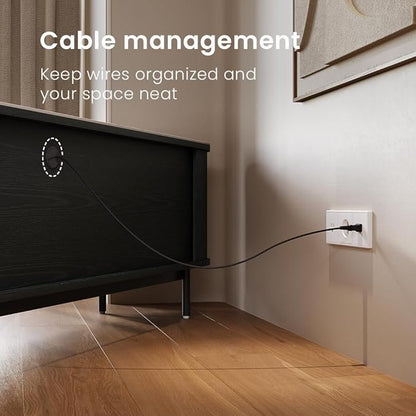 POVISON Sliding Tambour Door TV Stand, Mid Century Modern Sintered Stone TV Console, Wood Media Console for 75 Inch TV, Entertainment Center with Storage Cabinet, Fully-Assembled (Black, 78.74")