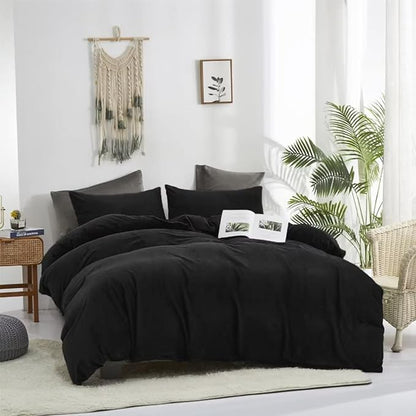 CLOTHKNOW Black Velvet Full Comforter Set, 3Pcs High Material Fluffy Bedding Comforter, Includes 1 Comforter & 2 Pillowcases, Best for Sleeping, Home Decor