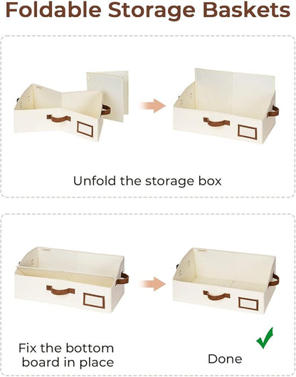 StorageWorks Closet Storage Bins, Trapezoid Organizer Box for Shelves, Fabric Clothes Bin, Foldable Organizing Baskets with Handles, Large, Ivory White, 3-Pack