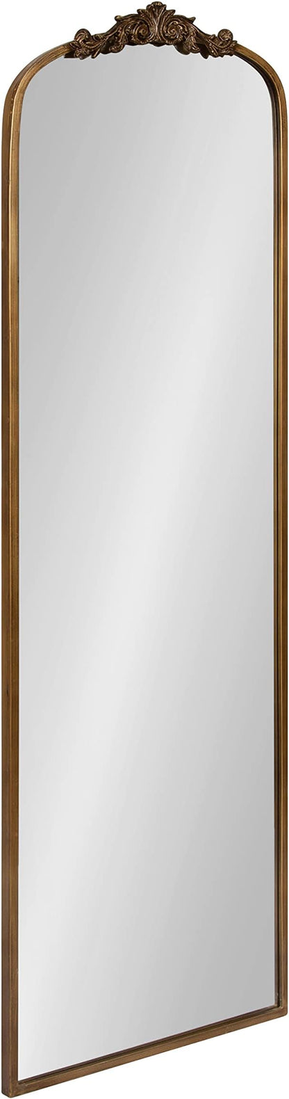 Kate and Laurel Arendahl Glam Arched Vintage Full Length Mirror; 18 x 58; Gold; Traditional Baroque Full Body Wall Mirror with Ornate Garland Inspired Crown