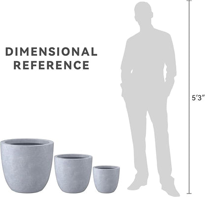 Kante 18",14",10" Dia Concrete Round Planters (Set of 3), Outdoor Indoor Large Planter Pots with Drainage Hole and Rubber Plug for Home Patio Garden, Gray