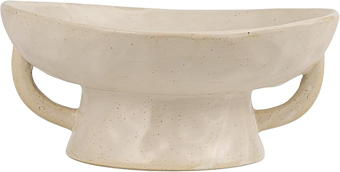 Creative Co-Op Stoneware Footed Pedestal/Bowl with Handles, Reactive Glaze Decorative Object, White