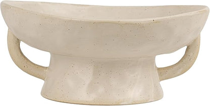 Creative Co-Op Stoneware Footed Pedestal/Bowl with Handles, Reactive Glaze Decorative Object, White