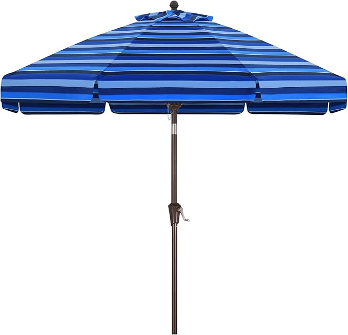 MASTERCANOPY 9ft Olefin Valance Patio Umbrella with Tilt Crank, 5-Year-Non-Fading Canopy & 8 Fiberglass Ribs for Deck, Patio, and Garden, Navy Multi-Stripes