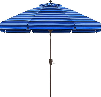 MASTERCANOPY 9ft Olefin Valance Patio Umbrella with Tilt Crank, 5-Year-Non-Fading Canopy & 8 Fiberglass Ribs for Deck, Patio, and Garden, Navy Multi-Stripes