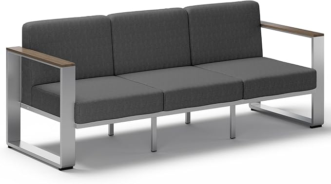 Aluminum Outdoor Patio Furniture, 1 Piece 3-Seat Outdoor Seating, All-Weather Metal Modern Outside Chair for Deck, Porch (LightGray)