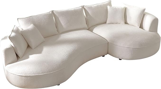 125'' Modern Curved Cloud Sofa Luxury Living Room 5 Seater Combo Sofa Cloud Curve Design Mid Century Upholstered Sofa with Ottoman for Living Room Bedroom Apartment Office(Boucle+Right Facing, Beige)