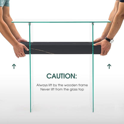 ivinta Glass Console Table with Storage, 31.5'' Modern Narrow Sofa Table for Small Space with Natural Wood Shelves for Living Room, Hallway, Foyer, Bedroom 5103 (Black)