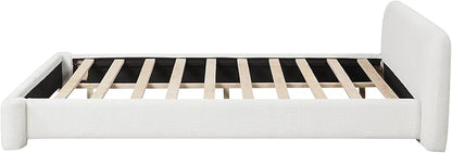Queen Size Bed Frame, Upholstered Cloud Boucle Platform Beds Frames with Headboard, Anti-Collision Soft Rounded Corners Footboard, No Box Spring Required, Easy Assembly (23.8" White, Queen)