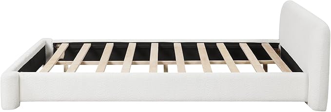 King Size Bed Frame, Upholstered Cloud Boucle Platform Beds Frames with Headboard, Anti-Collision Soft Rounded Corners Footboard, No Box Spring Required, Easy Assembly (23.8" White, King)