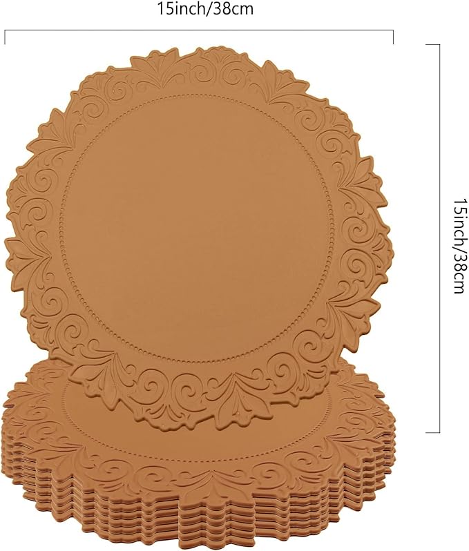 Noctiflorous Round Faux Leather 15 Inch Placemats Set of 6 Waterproof Wipeable Heat Resistant Tablemat for Dining Table Kitchen Non Slip Washable Oilproof Table Place Mat(Umber Brown, 6)