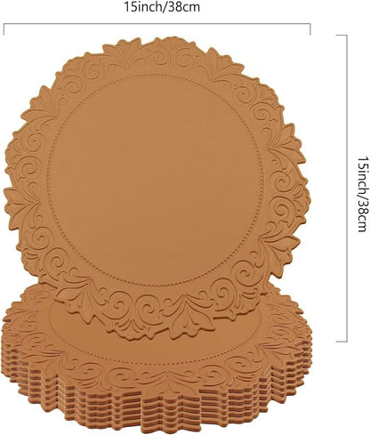 Noctiflorous Round Faux Leather 15 Inch Placemats Set of 6 Waterproof Wipeable Heat Resistant Tablemat for Dining Table Kitchen Non Slip Washable Oilproof Table Place Mat(Umber Brown, 6)