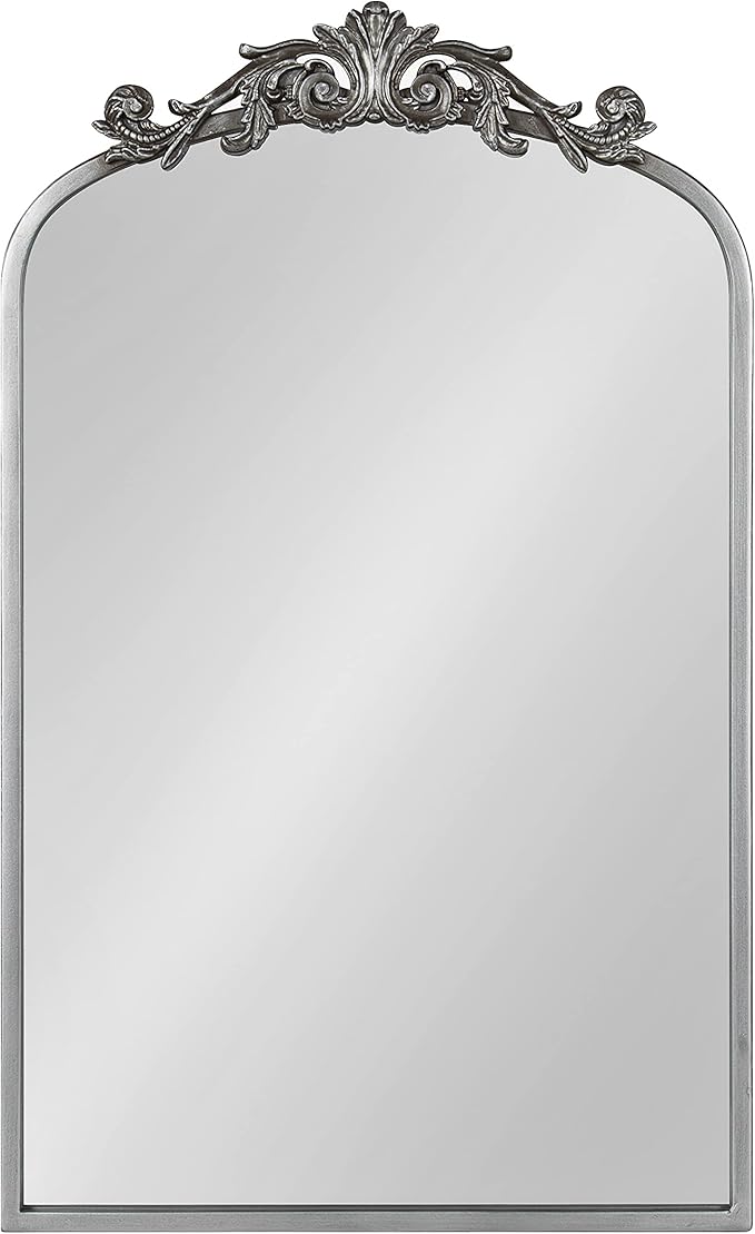 Kate and Laurel Arendahl Traditional Ornate Wall Mirror, 19 x 31, Antique Silver, Decorative Mirror with Baroque Inspired Detailing