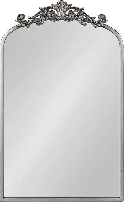 Kate and Laurel Arendahl Traditional Ornate Wall Mirror, 19 x 31, Antique Silver, Decorative Mirror with Baroque Inspired Detailing