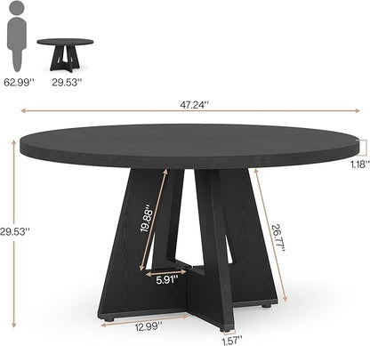 Tribesigns Farmhouse Dining Table 47 Inch Round Dinner Table for 4 Rustic Round, Black