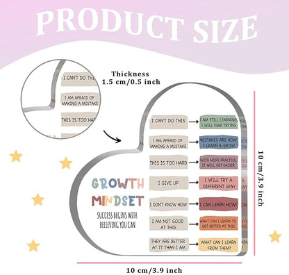 Growth Mindset Decor, Mental Health Therapy Office Classroom Art Educational Acrylic Heart Inspirational Gift Change Your Mindset Decorations Positive Sayings Gifts for Teacher Students School