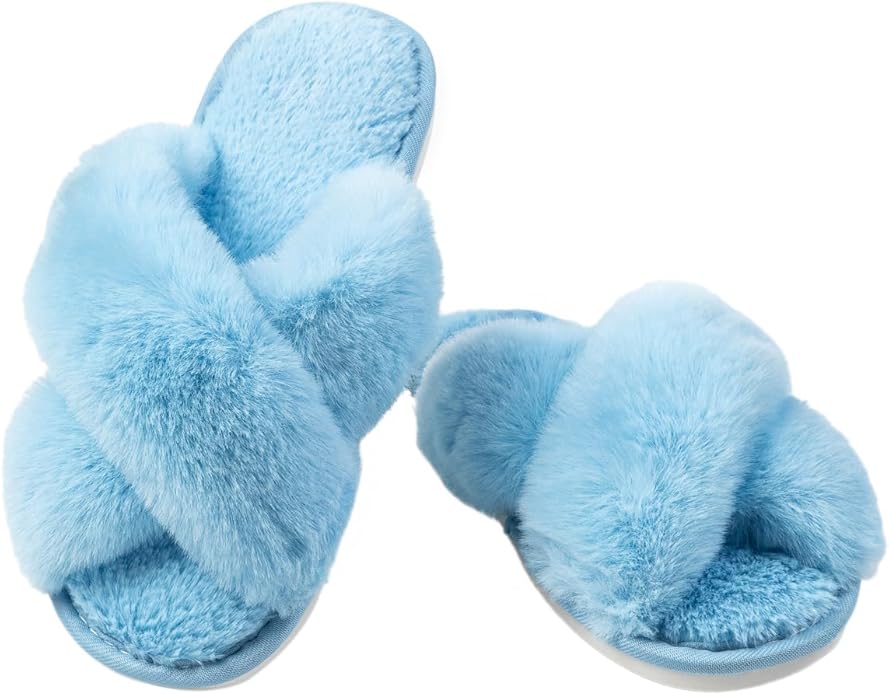 Women's Slipper Memory Foam Cross Band Fuzzy Slippers Open Toe Cozy House Slippers Cozy Plush Bedroom Indoor Outdoor