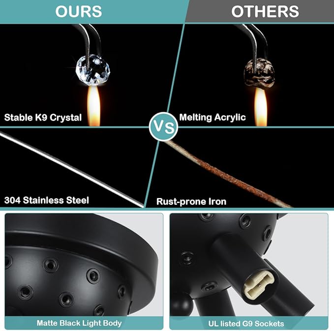 HMVPL Black Ceiling Light Fixture,6-Light Firework Sputnik Flush Mount Ceiling Light with K9 Crystal String,Modern Close to Ceiling Light for Bedroom Bathroom Hallway Kitchen Entrance Closet