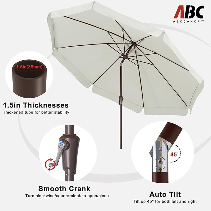 ABCCANOPY 9ft Scalloped Patio Umbrella, Outdoor Table Umbrella with Tilt and Crank, Fiberglass Ribs Deck Umbrella for Patio, Pool, Garden, Picnic (Light Beige)