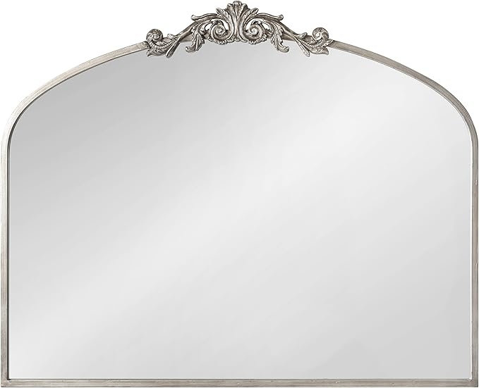 Kate and Laurel Arendahl Ornate Traditional Arched Mirror; 36 x 29; Silver; Decorative Baroque Style Arched Wall Mirror with Wide Frame and Crown