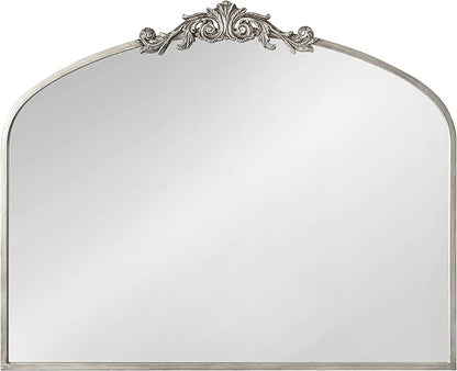 Kate and Laurel Arendahl Ornate Traditional Arched Mirror; 36 x 29; Silver; Decorative Baroque Style Arched Wall Mirror with Wide Frame and Crown